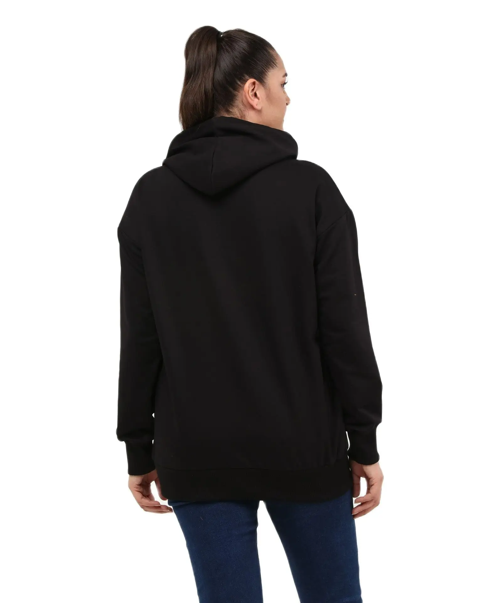 Frauen Plus Größe Schwarz Hoodie Leder Look Tasche Und Stein Print Detail, Entwickelt und in Der Türkei, neue Ankunft