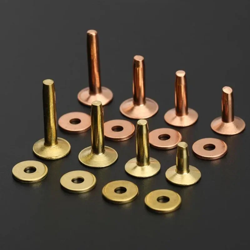 Rivets et bavures en laiton massif et cuivre, 9mm, 10mm, 11mm, 12mm, pour l'artisanat du cuir, bricolage