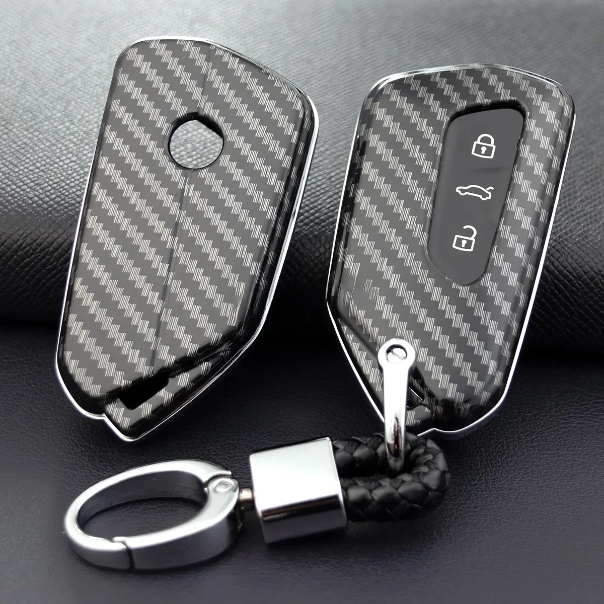 For VW Seat Cupra Remote Car Key Fob Cover Case Keychain Golf GTI MK8 ID.4 Leon MK4 Tarraco Ateca Formentor Born Carbon Fiber