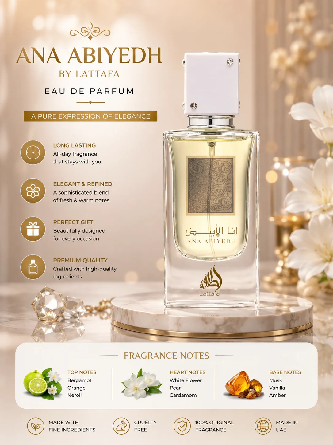 Lattafa Perfumes Ana Abiyedh Unisex Eau de Parfum Spray 2.0 Ounce