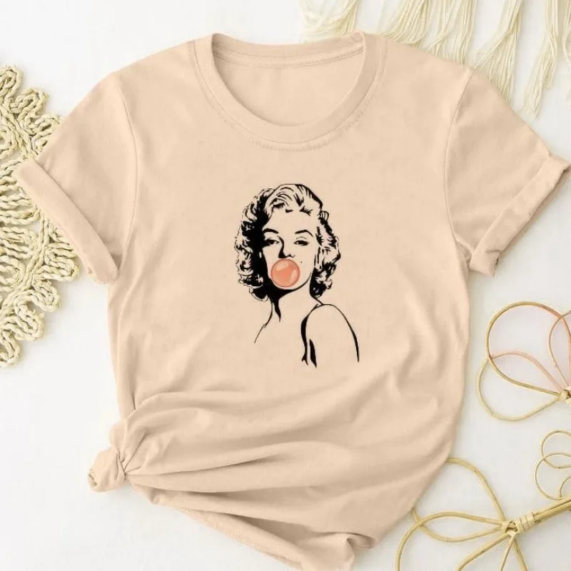 Moda damska Marilyn Monroe T-shirt z nadrukiem Street Casual Hip Hop Style Top Wygodny, luźny, oddychający krótki rękaw