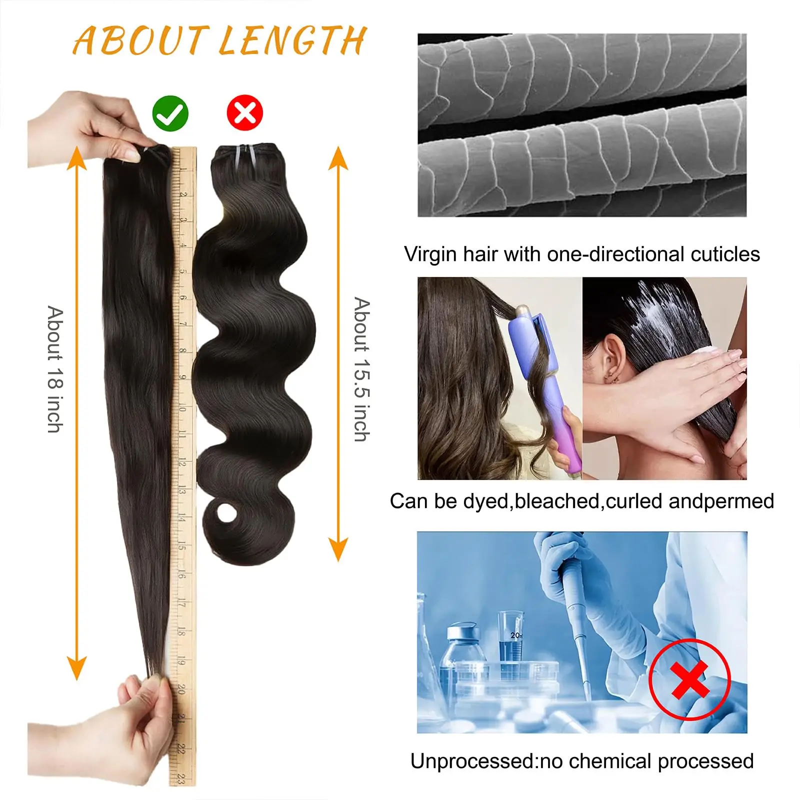 شعر بشري مموج 1 3 حزم شعر بشري حقيقي 100% حزمة شعر بشري غير معالج وصلات شعر بشري للنساء # 1B اللون الأسود الطبيعي