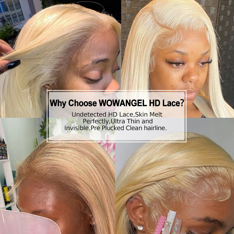 250% 613 Blonde Skinlike HD Lace Frontal Wig 34inch Full Lace Melt Skin 13x4 HD Lace Front Human Hair Wig Natural Scalp Glueless