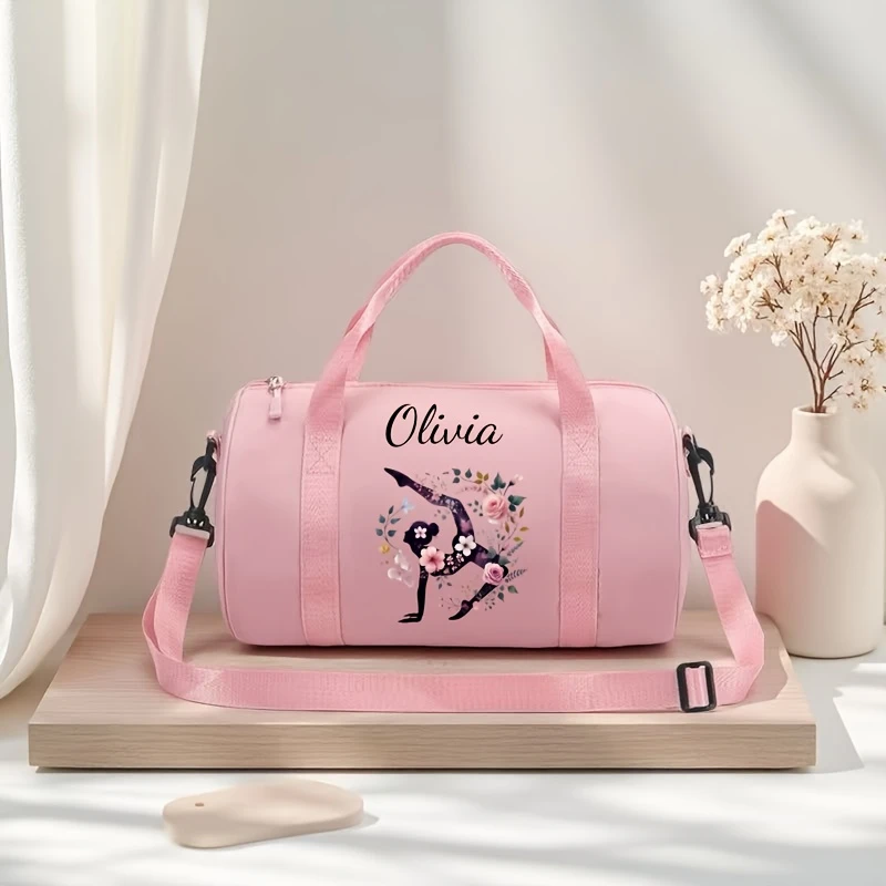Custom Wreath Gymnastics Dance Print Crossbody Bag Personalized Name Nylon Large Capacity Fitness Yoga Swimming Travel Bag image 6