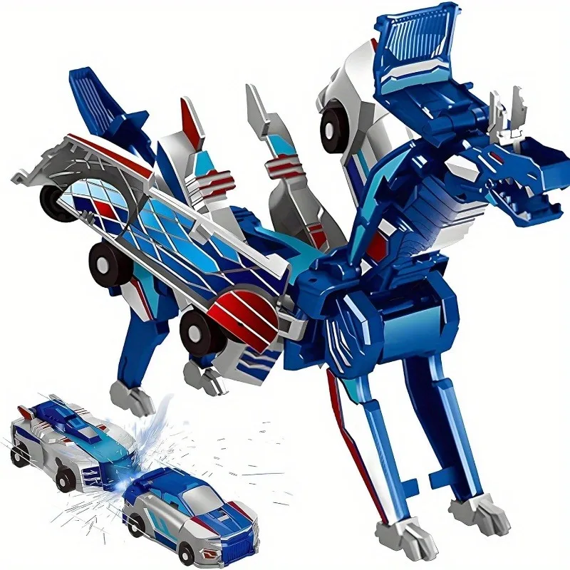 Zabawka samochodowa transformująca się po kolizji z dinozaurem, zabawka samochodowa z funkcją transformacji i kolizji, dla chłopców i dziewczynek | Prezent na przyjęcie dla