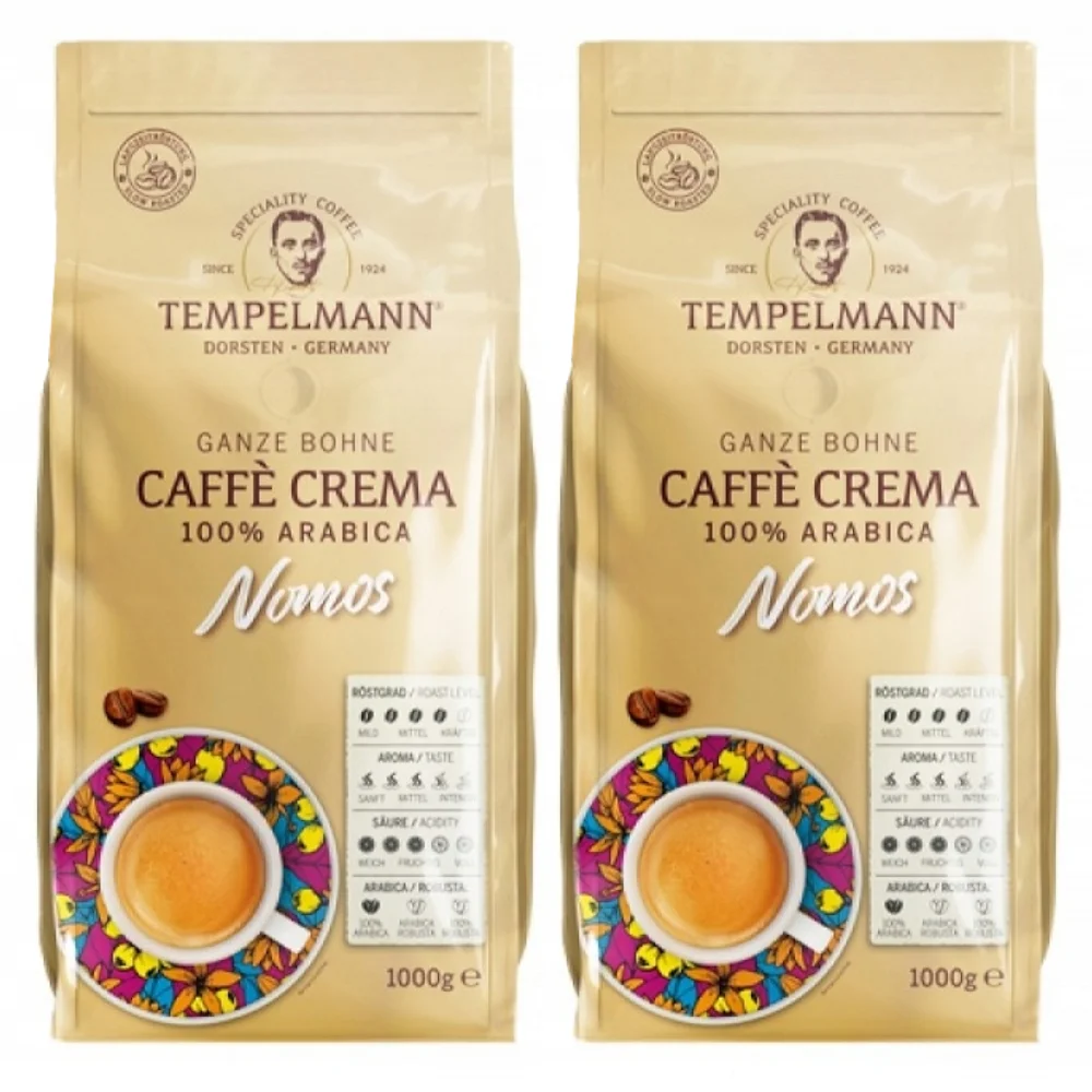 2x Kawa ziarnista TEMPELMANN Nomos Crema 1kg