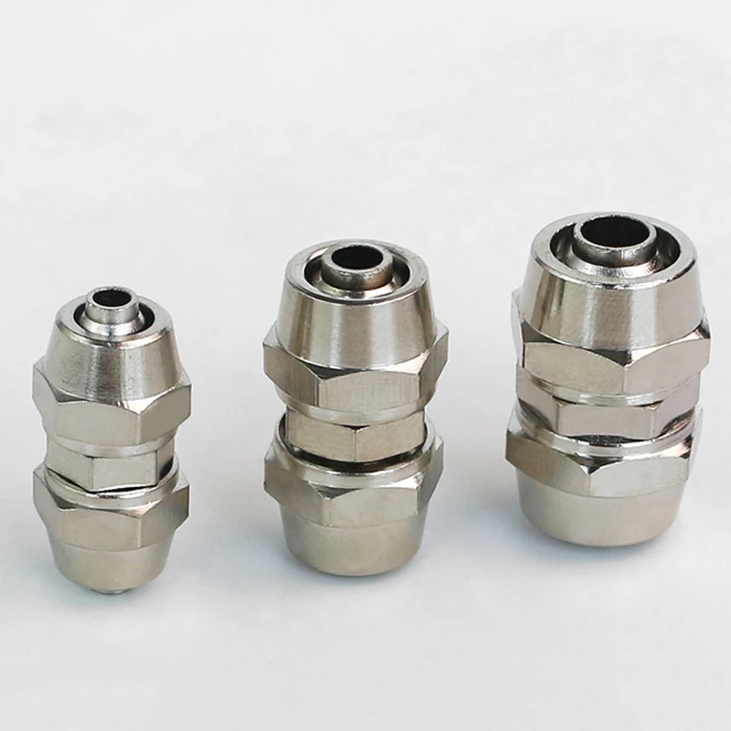 

PU Straight Quick Connector SMC Lock Nut Type (4/6/8/10/12/14/16mm) Pneumatic Air Pipe Connector All Copper Nickel Plated