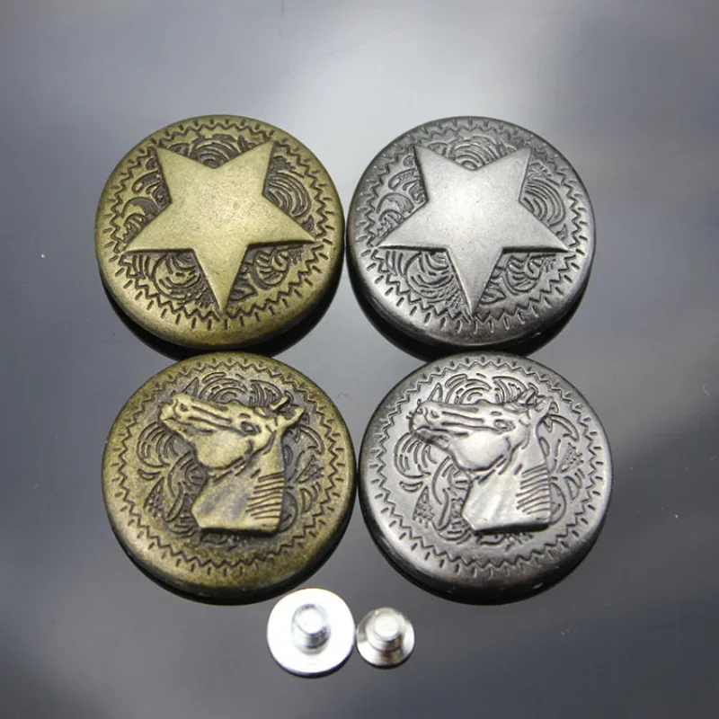 5 szt. W stylu Retro z brązu głowa konia Relief Relief rękodzieło portmoneczki dekorowana ze skóry klamry konchos metalowa śruba z guzikami na plecach — zdjęcie 2
