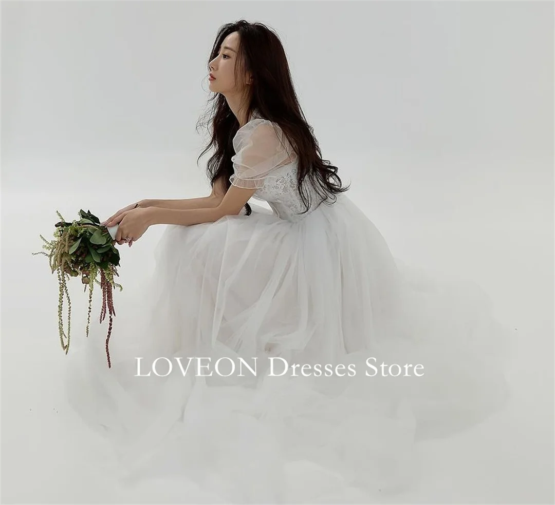 Loveon V-Neck Elegant Wedding Dresses Corset  프롬드레스 Princess Tulle Lace Korea Pretty Ivory Bride Gowns Party Women Bride