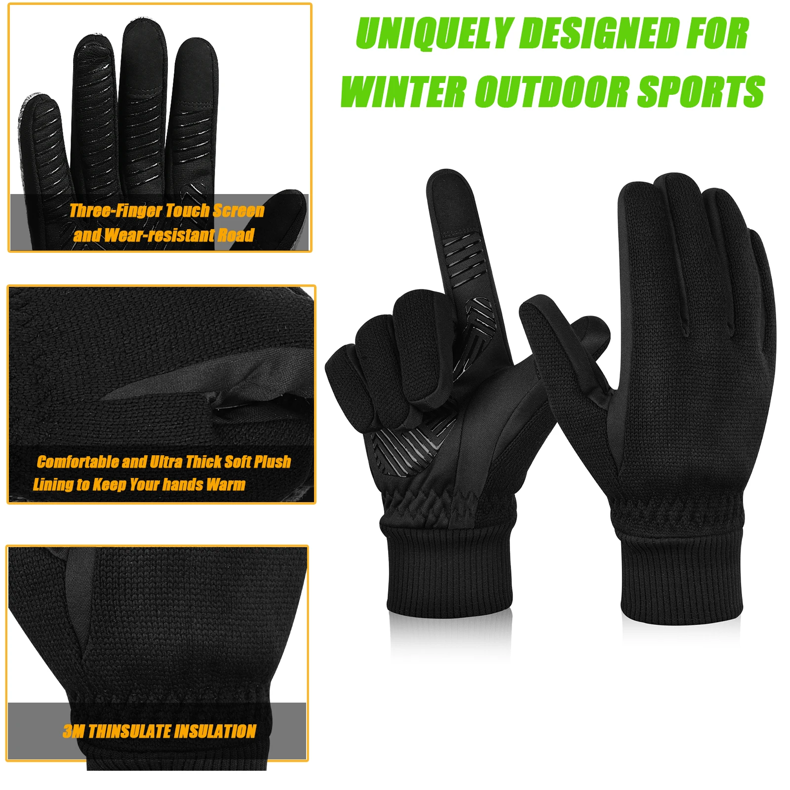 Mordook-luvas térmicas para homens e mulheres, anti-derrapante, quente, térmica, touchscreen, para bicicleta, ciclismo, 3m,-10 c, inverno