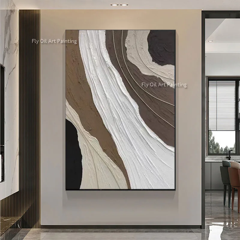 Wavy Lines Heavy Texture Abstract Oil Painting Coffee Palette Earthy Tones Canvas Art For Living Room  Art Hand Painted Decor