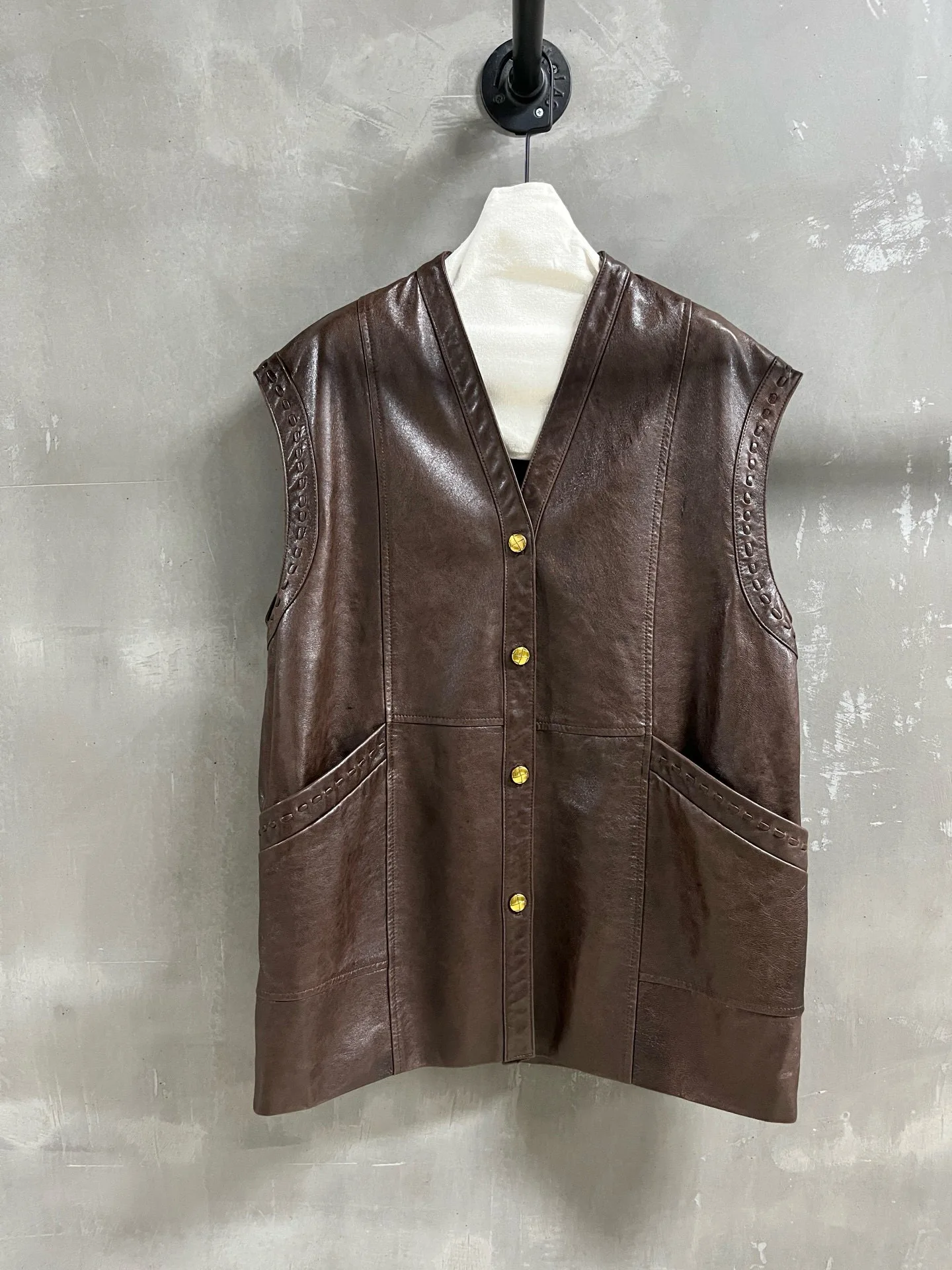 Autumn women's elegant minimal fashionable genuine leather sheepskin vest