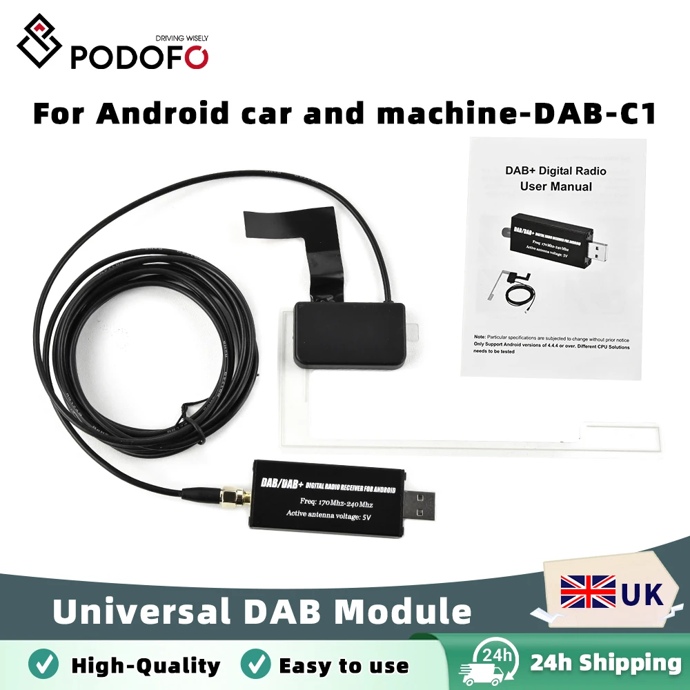Podofo DAB + هوائي للسيارة أندرويد راديو استقبال موالف واجهة USB سيارة لتحديد المواقع استقبال DAB + جهاز استقبال الإشارات ل العالمي