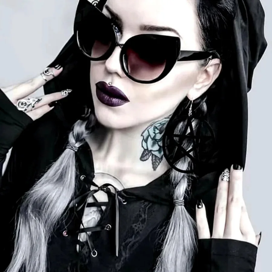 Halloween Schwarz Gothic Cat Eye Sonnenbrille Retro Punk Übergroße Damen Party Dekorative Brille