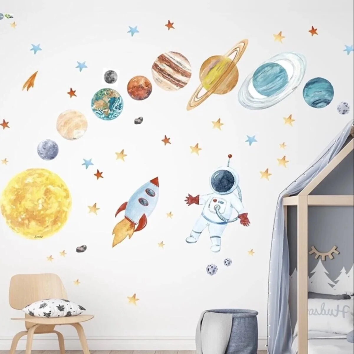 Astronaut Planets Wall Stickers For Kids Room Home Bedroom Decoration Wall Decoration 120x120 Cm