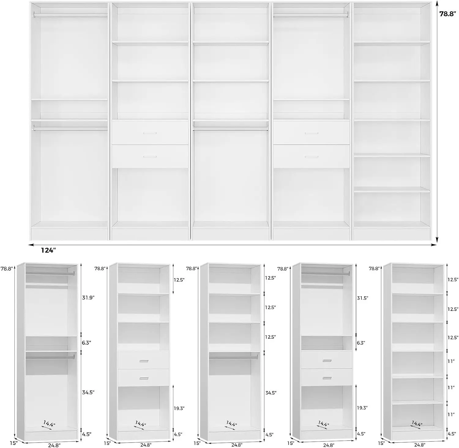 Closet Organizer System with 10 Adjustable Shelves Modular Closet Open Shelving 15