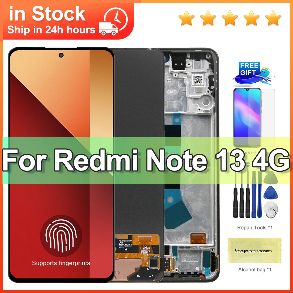 6.67\'\' AMOLED For Xiaomi Redmi Note 13 4G LCD 23129RAA4G Display With Frame Touch Screen Digitizer Assembly Replacement