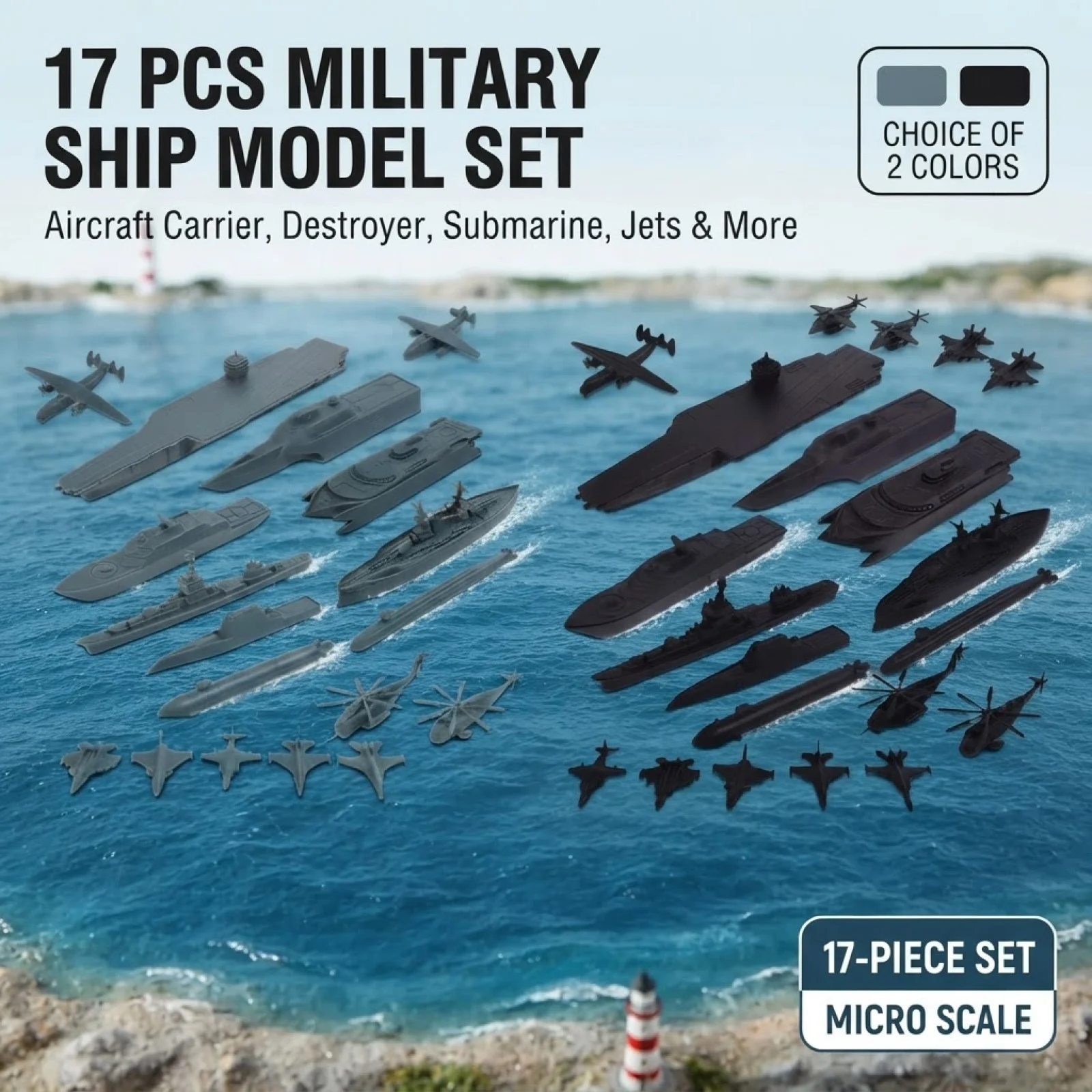 17x Naval Ship Naval Ship Toy Set with Small Scale Model Planes and Supply Ship Fun Gift