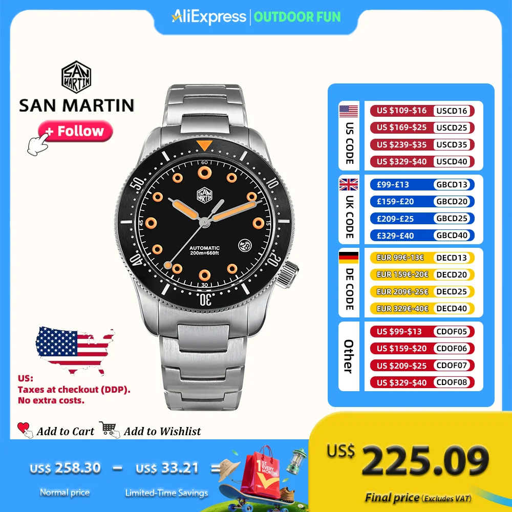 

San Martin 39.5mm Men Diver Watch YN55 Automatic Mechanical Original Design Watches Sapphire Waterproof 200M Luminous SN0142