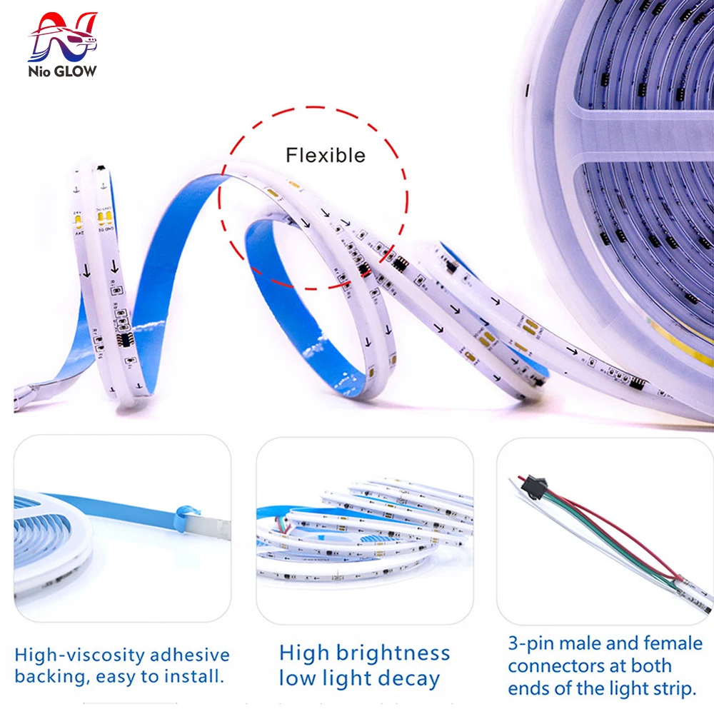 WS2811 IC COB SPI Color Addressable LED Strip Light 12V/24V 576/720 LEDs RGBIC WS2811 Flexible  FOB  with White/Black PCB