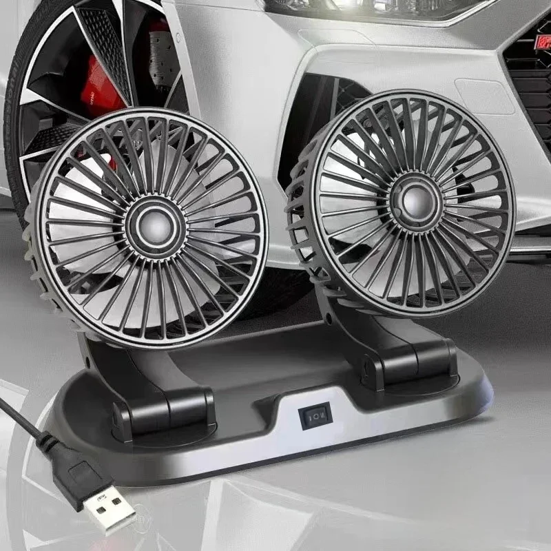 Ventilateur de voiture multi-tension | Refroidisseur USB à double tête | 2 vitesses réglables | Ventilation automatique de l'air | Compatible 5V/12V/24V