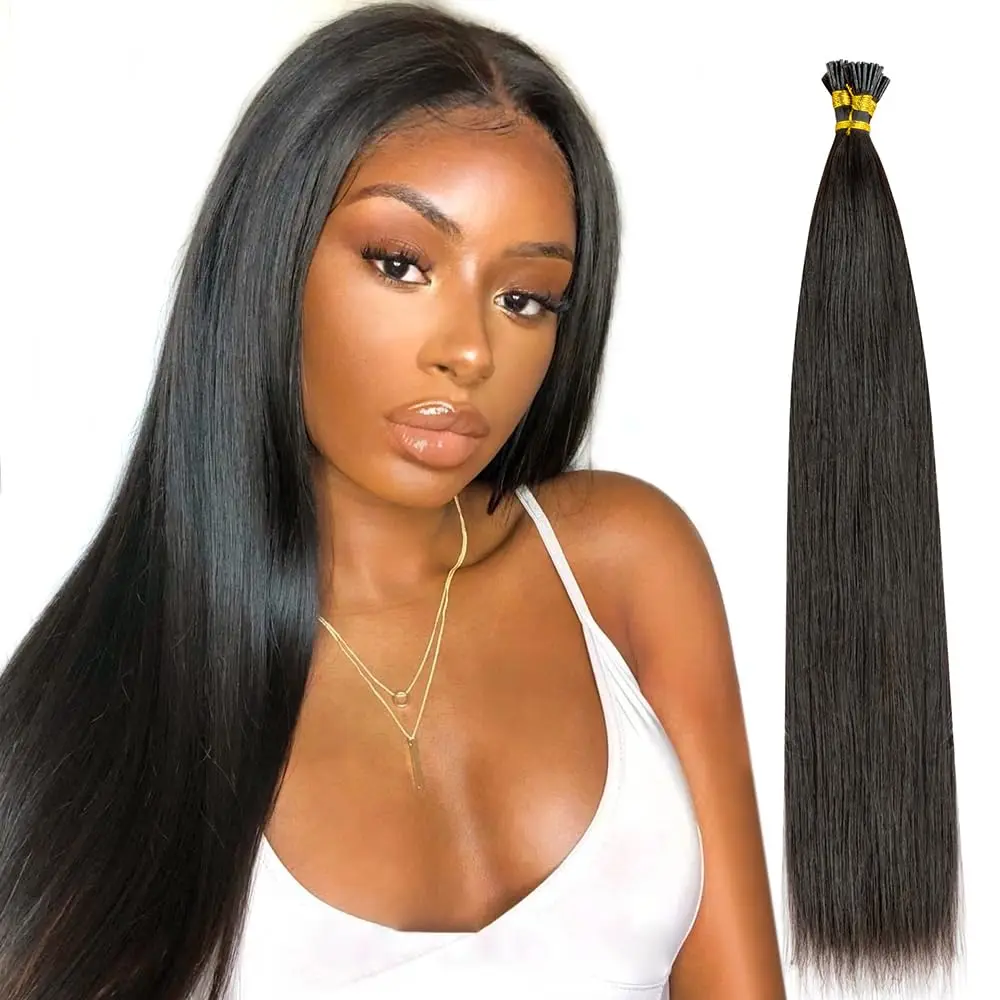 Itip Human Hair Extensions Silky Straight Itip Hair 100% Human Hair 18Inch Itip Hair Natural Black Pre Bonded Real Human Hair