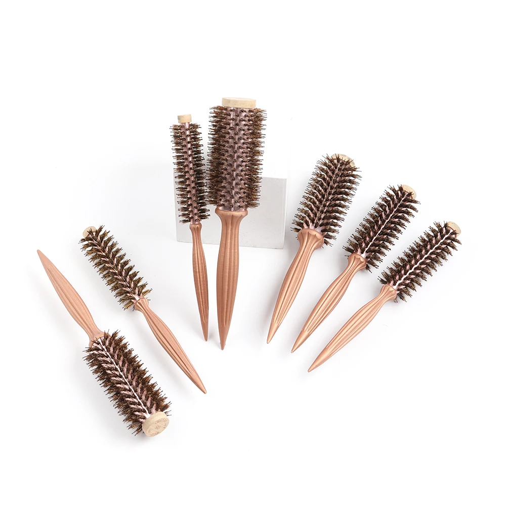 Professional Round HairBrush Quiff Roller Curly Comb Anti-static Roller Comb for Women Rose Golden