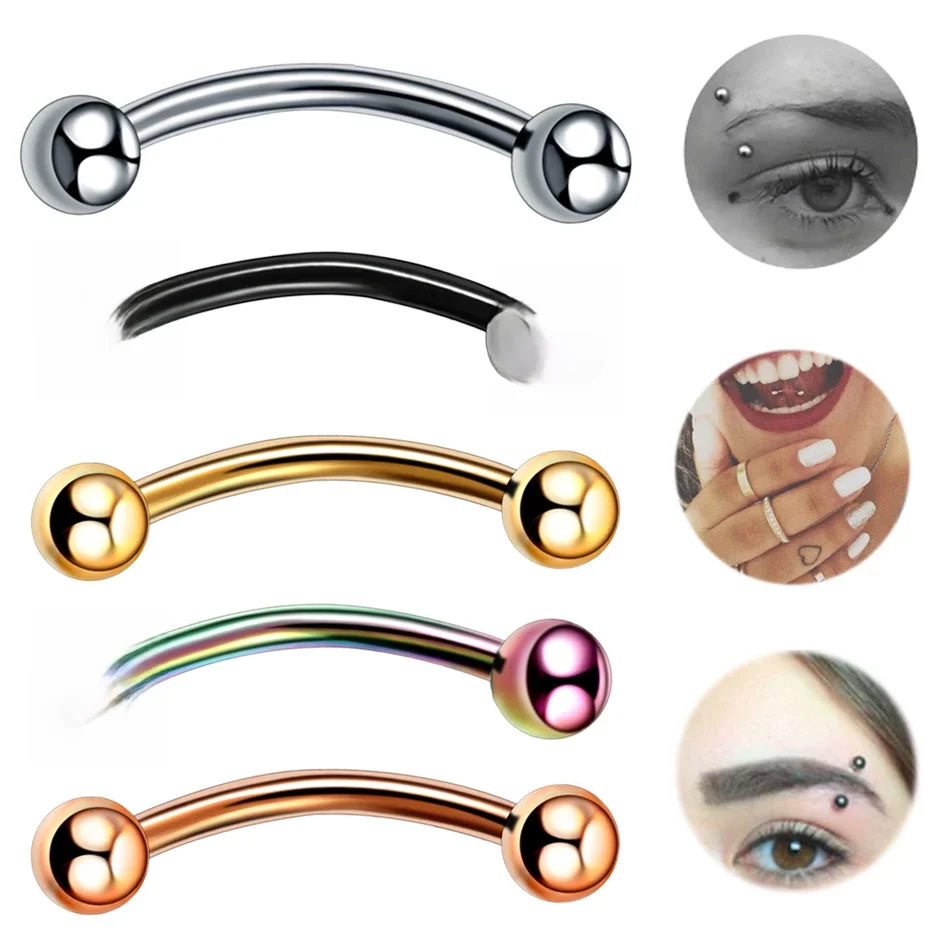 1PC tytanowe brwi bananowe piercing zakrzywiony pierścień ze sztangą wargi Labret piercing języka Daith Helix kolczyk piercing biżuteria do ciała — 2
