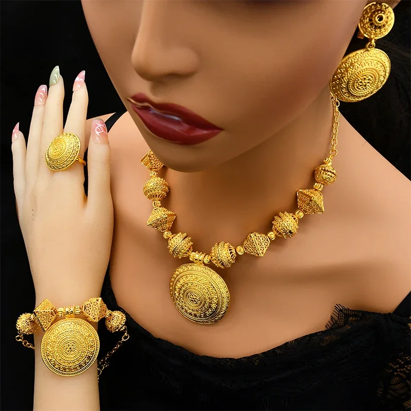 Aniid Afrika Luxus runde Kugel Schmuck Sets für Dame Braut party 24 Karat Gold Farbe Halskette Set