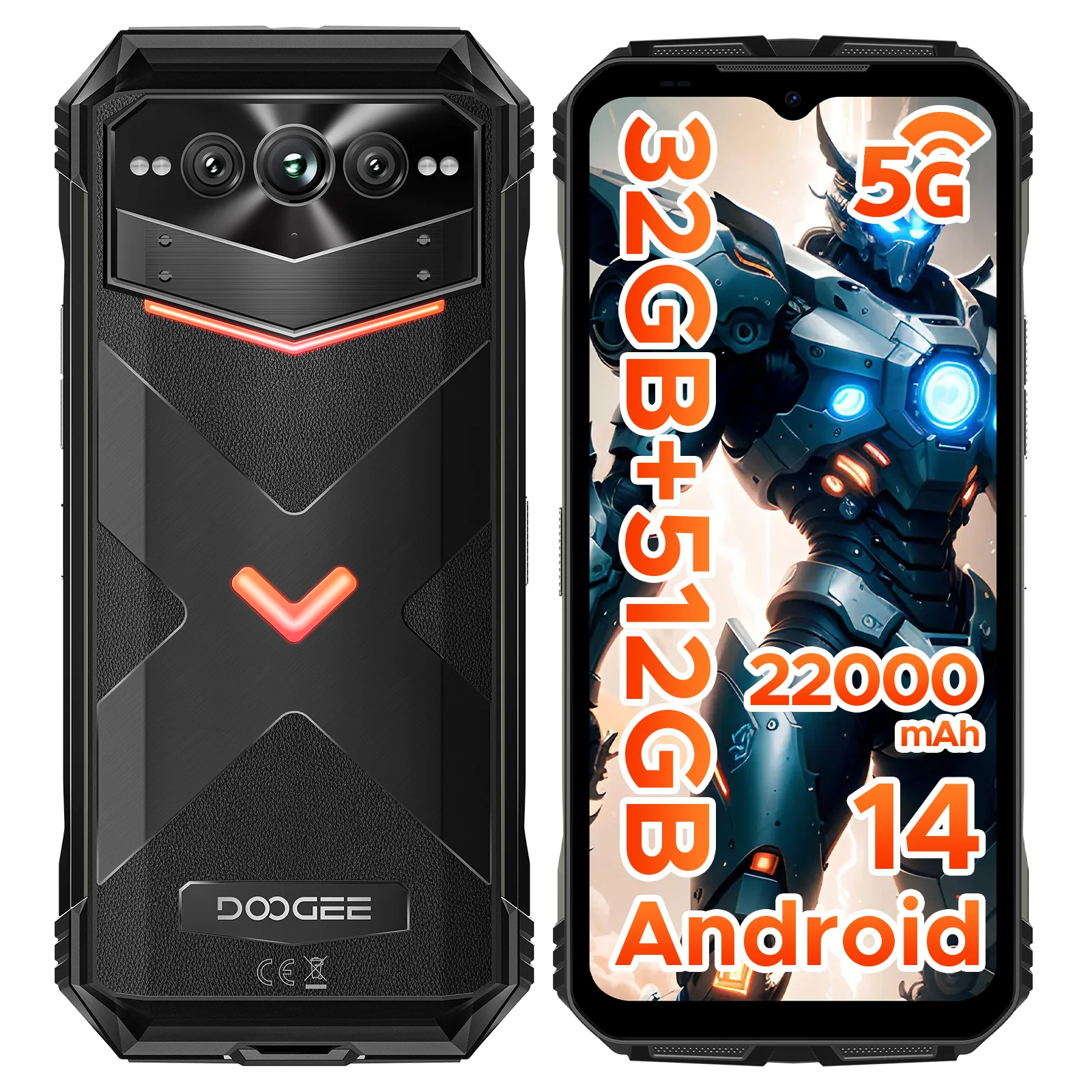 DOOGEE V Max Pro 5G Rugged Phone Dimensity 7050 6.58'' 120Hz 22000mAh Large Battery 12GB+512GB Lighting Effect 5g Smartphone