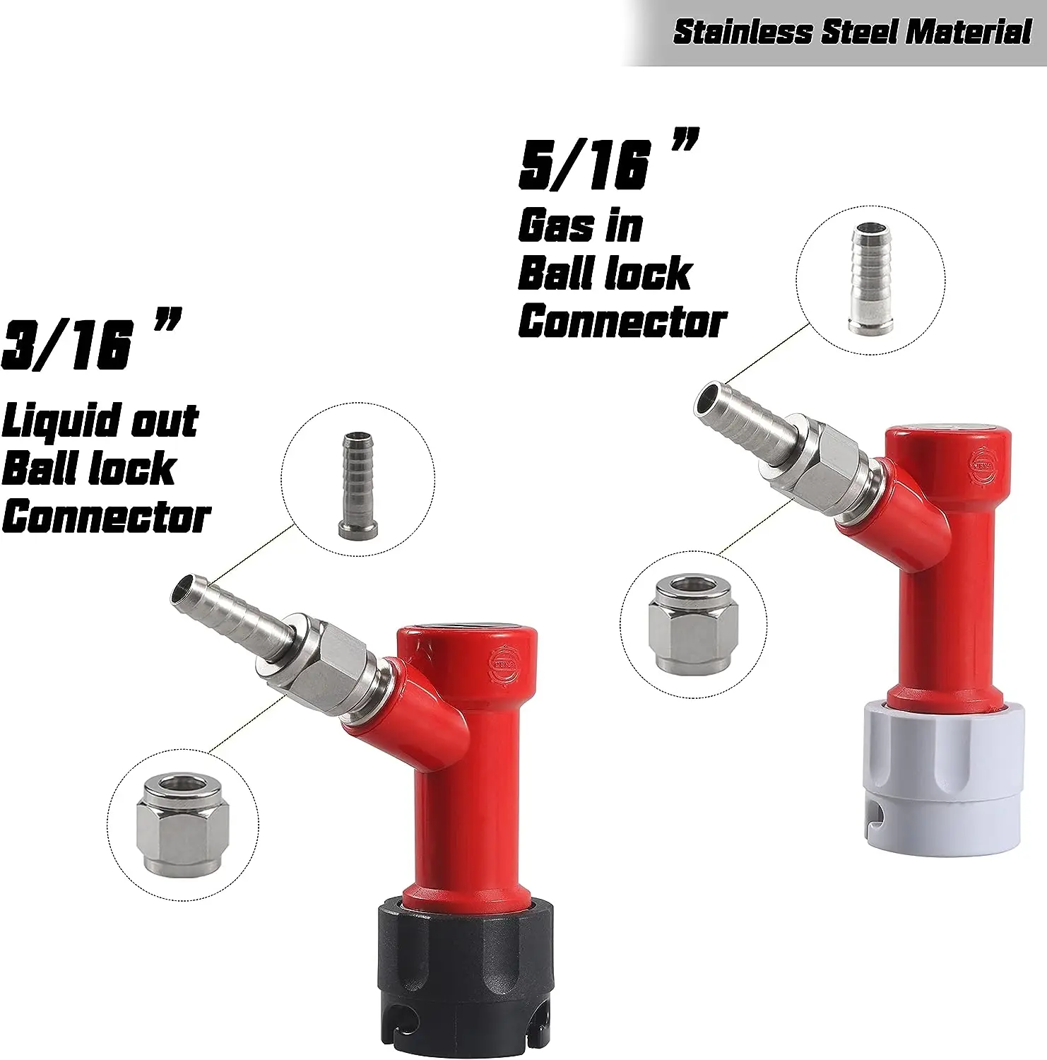 2 Pair Hose Swivel Nut Barb, 3/16\'\' Barb & 5/16\'\' Barb, Stainless Steel 1/4\