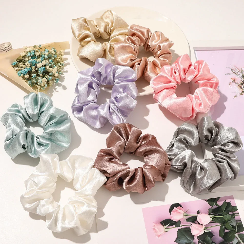 INS Sweet Bright Color Silky Hair Scrunchies Women Light Luxury Satin Elastic Hair Bands Hair Rope Ties Female Ponytail Holder — zdjęcie 2