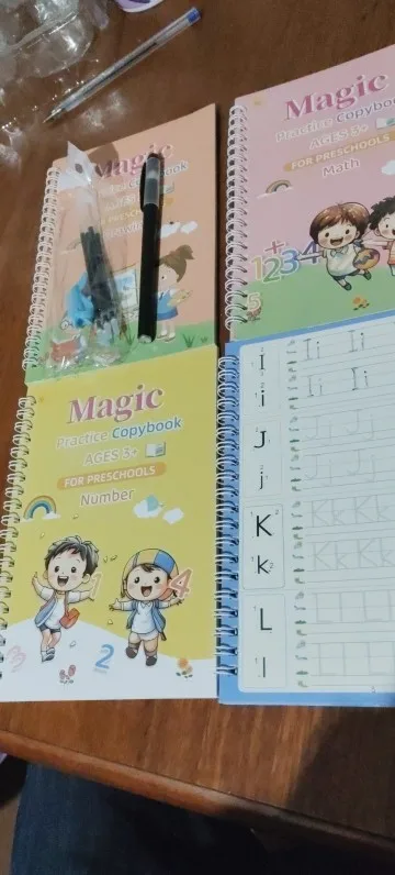 4pcs Sank Magic Practice Copybook Pen Preschools Kids Calligraphy English Verison Free Wiping Children Reusable Writing Book photo review