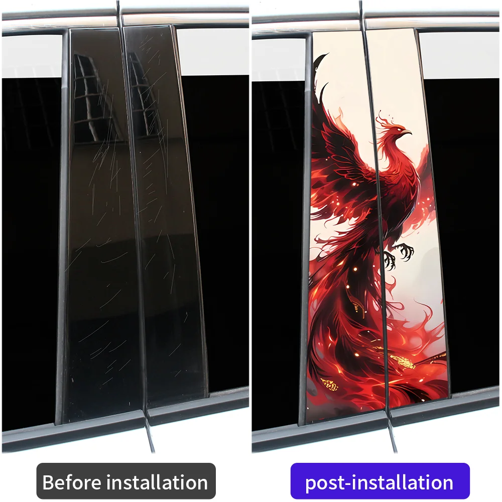 Phoenix Rising Car B Pillar Sticker Red Fire Bird Mythical Creature Auto Window Trim Decal Waterproof Vinyl Wrap Accessories
