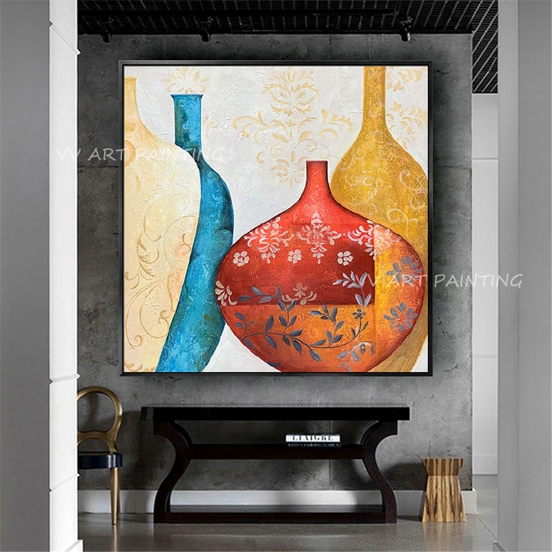 Vase Abstract Colorful Handmade Oil Painting Modern Nordic Living Room Sofa Background Wall Bedroom Decor Poster