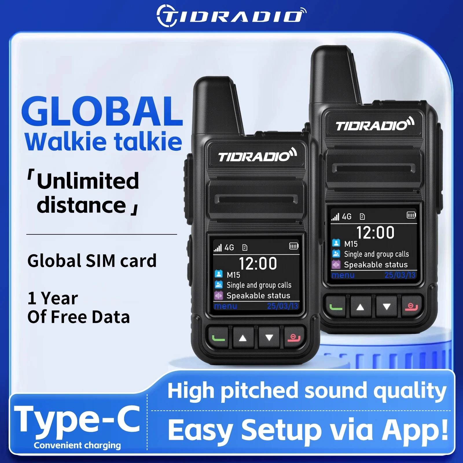 TIDRADIO TD-M15 Global signal POC Radio with 1 Year Sim Card Walkie Talkie Long Range 4G 5000 Miles for Hiking and Camping