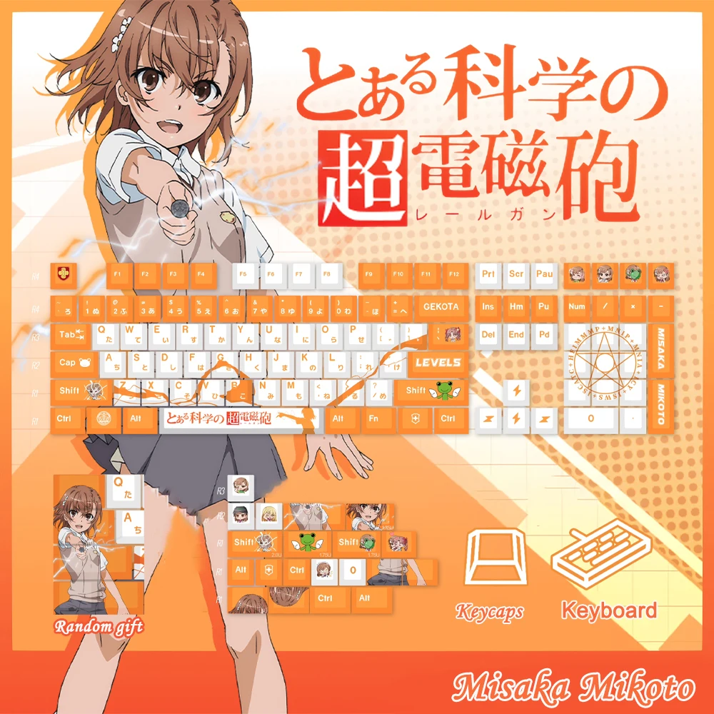 Misaka Mikoto Japanese Keycap Top-print Cherry Profile PBT Dye Sublimation Keycaps Or Red Axis Anime Theme Mechanical Keyboard