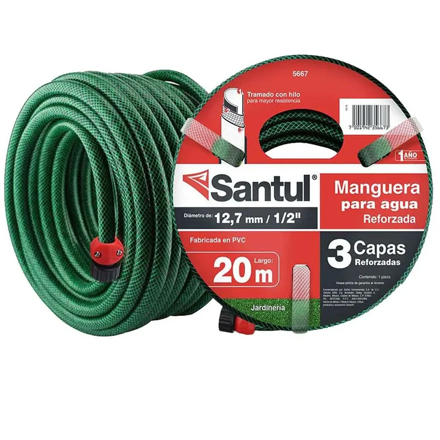 Manguera Jardín Santul Reforzada 3 Capas 20m 1/2 Color Verde