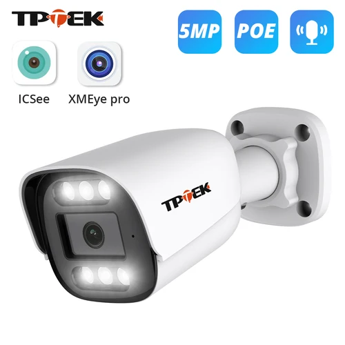 Imagen 1 del producto Cámara IP de 5MP para exteriores, vigilancia POE H.265, Audio bidireccional, CCTV, visión nocturna en Color, cámara IP66 para sistema POE XMEye Pro iCSee