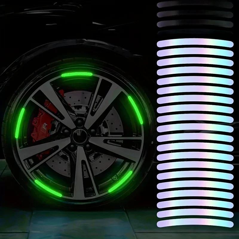 Autocollants lumineux pour roues de voiture, 20 pièces, autocollants réfléchissants, couleur fluorescente lumineuse, décoration de roue, autocollants de nuit pour moto