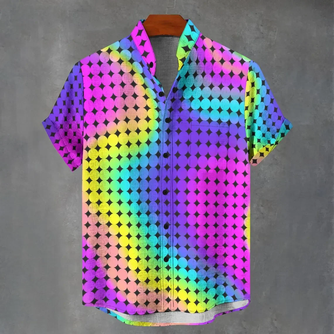 

Button linen short sleeved shirt men's party atmosphere casual style retro 3D pattern short sleeved shirt men's