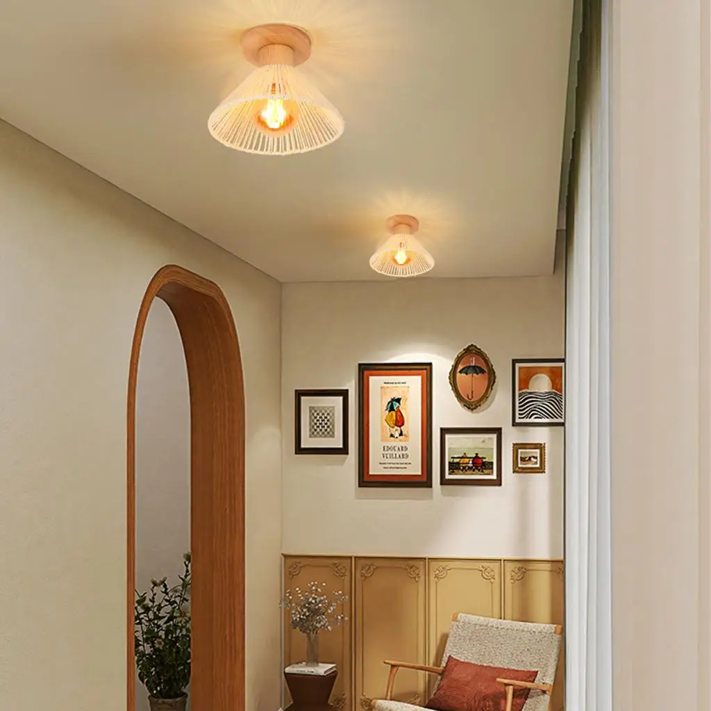 

Потолочная люстра из пеньковой веревки в японском стиле, потолочный светильник ручной работы из ротанга, гостиная, спальня, домашний декор, подвесной светильникE27