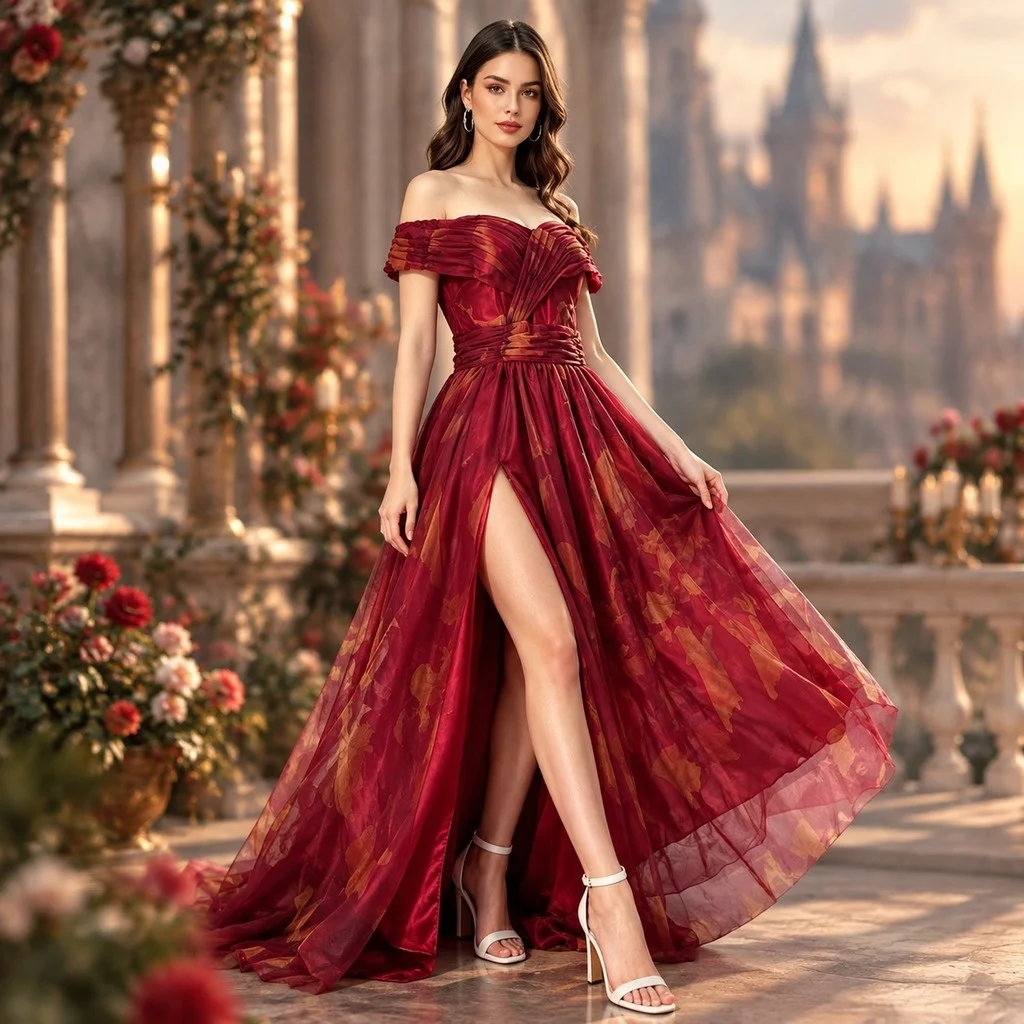 Fantasy Theme Stage Costume Gown with European and American Fantasy Floral Elegant Dress Summer Stage Performance for Women