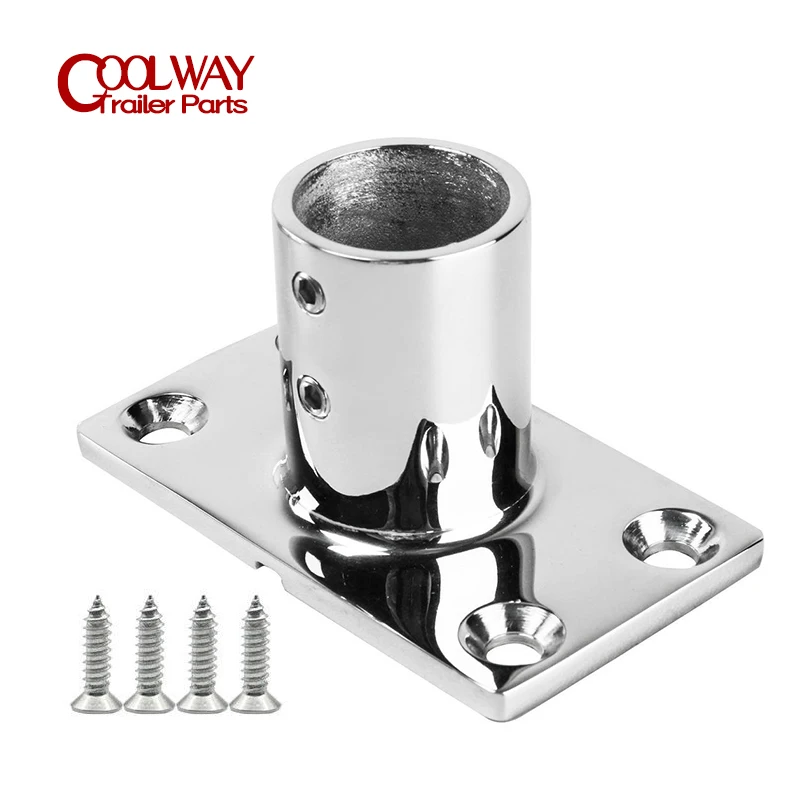 Rectangular Flange Tube Seat Yacht Railing Base Installation Screws Stainless Steel Mirror Polished 90-degree  Marine Hardware