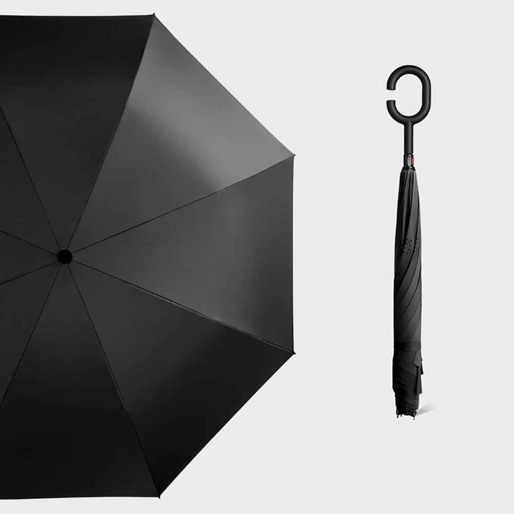 1+1 upside down long umbrella C-shaped handle rainy season heavy snow camping long umbrella