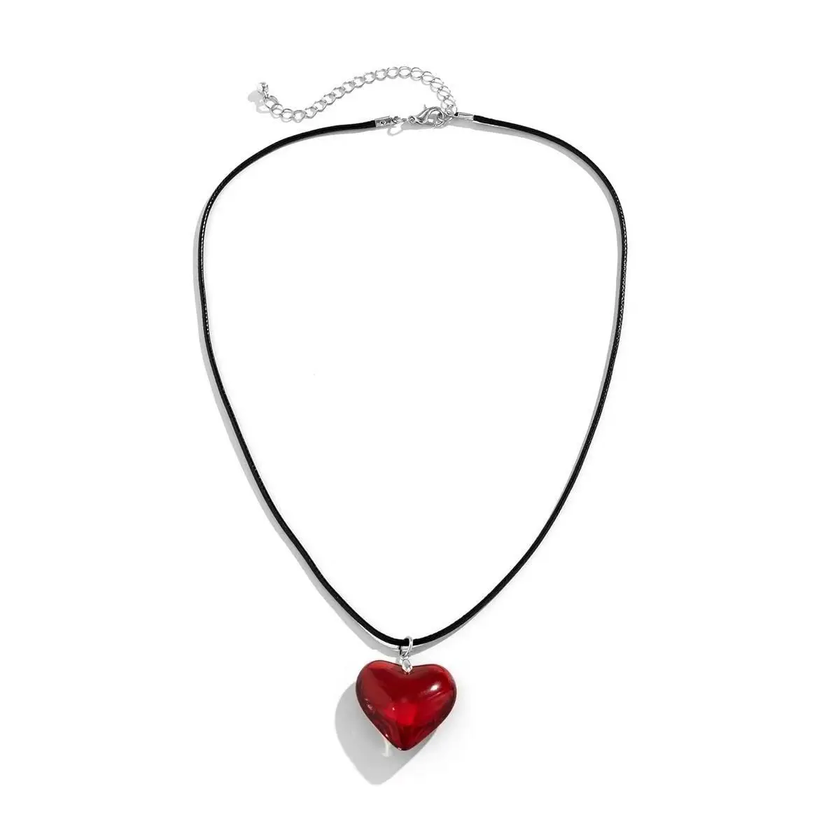 Vintage Fashion Leather Rope Heart Pendant Necklace For Women Men Antique Silver Color Jewelry Accessories Y2k Aesthetic image 2