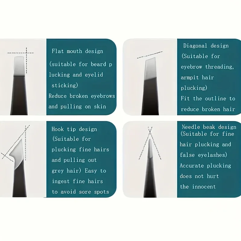 プロフェッショナルピンセット4本 - 眉毛の脱毛、ひげの抜き取り、内向きに生える毛の除去に最適、すべての方に適しています。