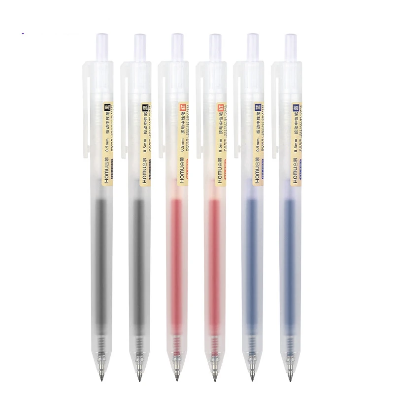 2pcs Pure Retractable Gel Ink Pens Black Red Blue Transport Gel Pens Black Ink 0.5 mm Extra Fine Point Press Pen