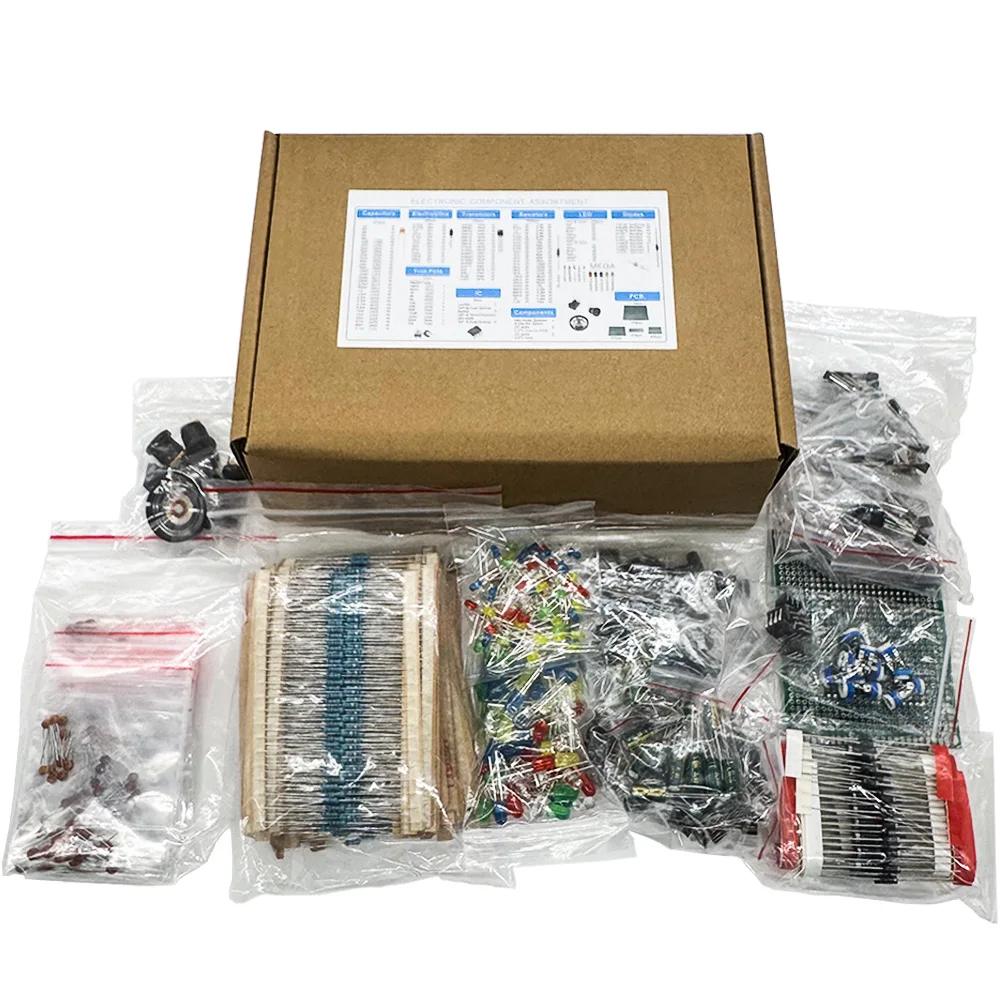 1900PCS Electronic Component Kit Capacitors, Resistors, Transistors, Diodes, PCB, IC, for Electronic Products DIY and Enthusiast