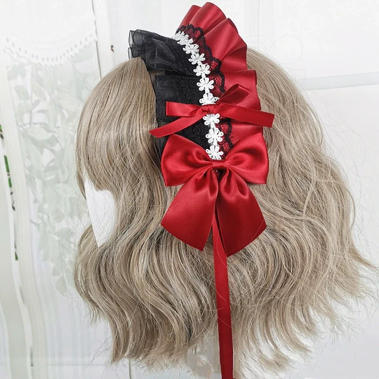 Anime Maid piękny słodki pałąk Lolita Maid koronkowe nakrycia głowy z kwiatami Cosplay obręcz do włosów Hand Made dla dziewczynek prezent akcesoria do włosów — zdjęcie 2